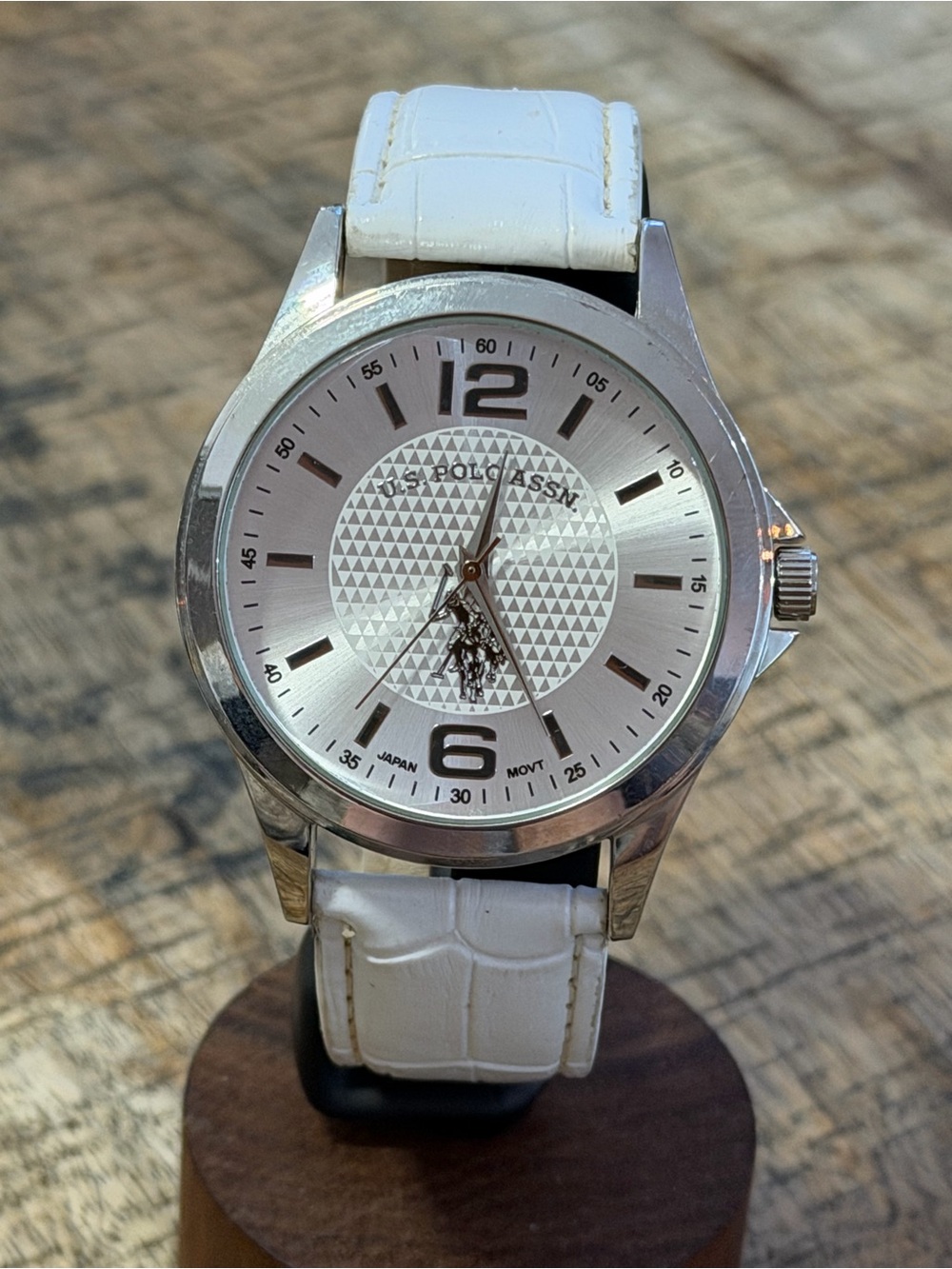U.S. Polo Assn. Classic Silver Watch w/ White Strap – New Battery + Box/Papers